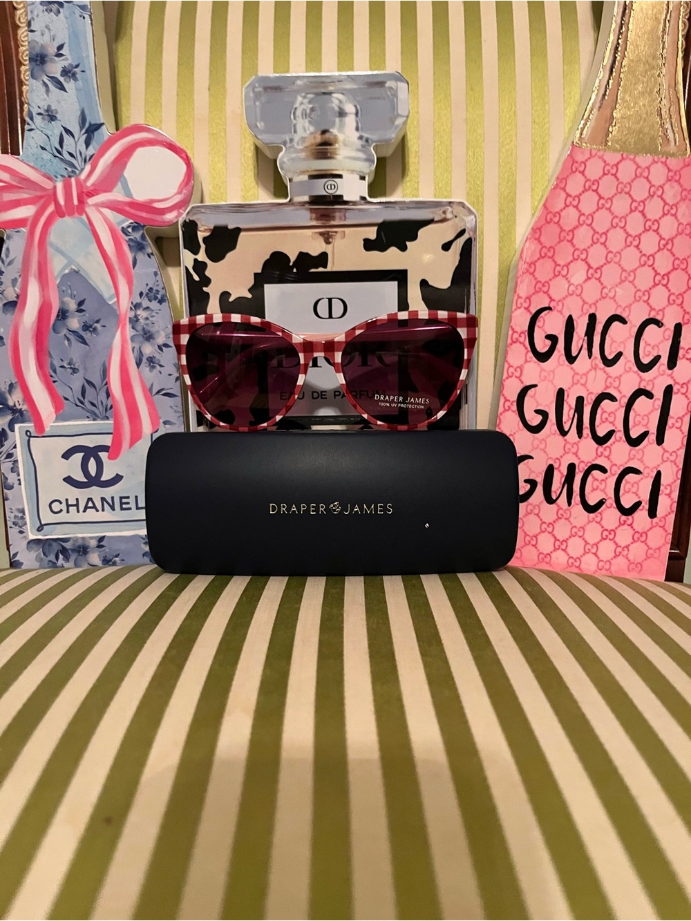 Draper James Pink Plaid Cat-Eye Sunglasses with Logo Case